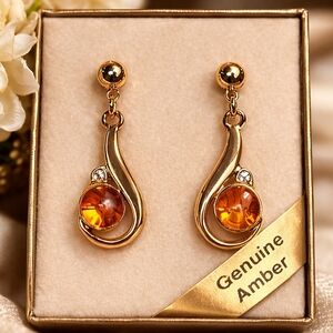 Genuine Amber Crystal Drop Earrings NIB